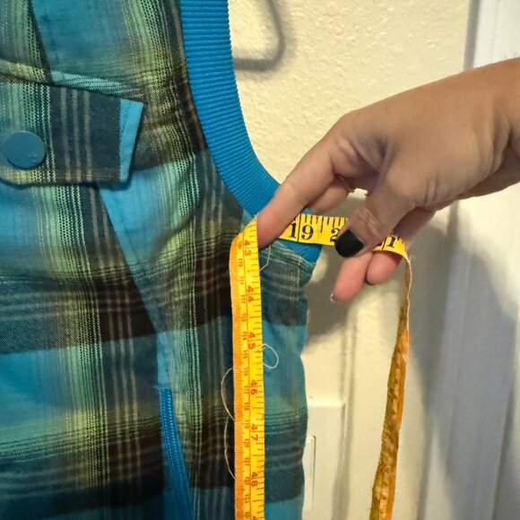 Burton Blue Checkered Plaid Vest Green Lining Zipper Closure & Snap Buttons Sz M - Picture 5 of 6